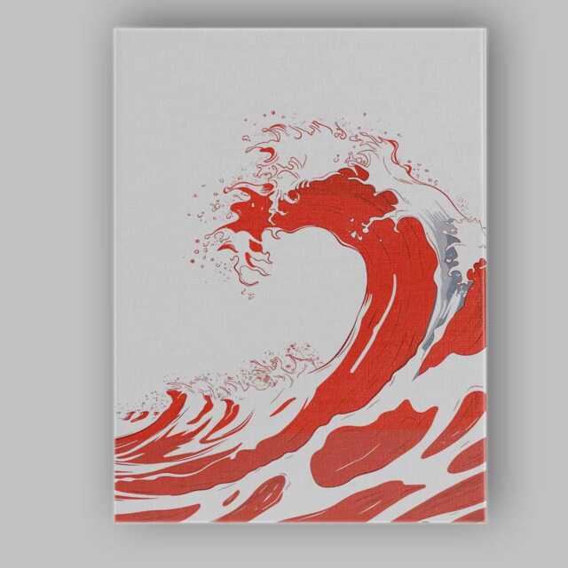 Abstract Red Ocean Wave Splash Coastal Illustration Canvas Wall Art Print Decor Picture Ready To Hang - image 1