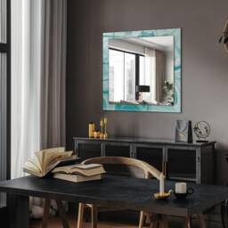 Abstract Marble Pattern Mirror, Rectangular Mirror With Frame, Turquoise Wall Printed Decorative Living Room - thumbnail 3