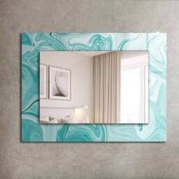 Abstract Marble Pattern Mirror, Rectangular Mirror With Frame, Turquoise Wall Printed Decorative Living Room - thumbnail 2