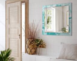 Abstract Marble Pattern Mirror, Rectangular Mirror With Frame, Turquoise Wall Printed Decorative Living Room