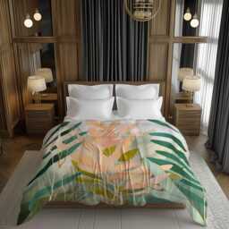 Green Beige Nature Comforter Modern Bedding, Cottagecore Home D??cor Gift, King Queen Twin Size #008