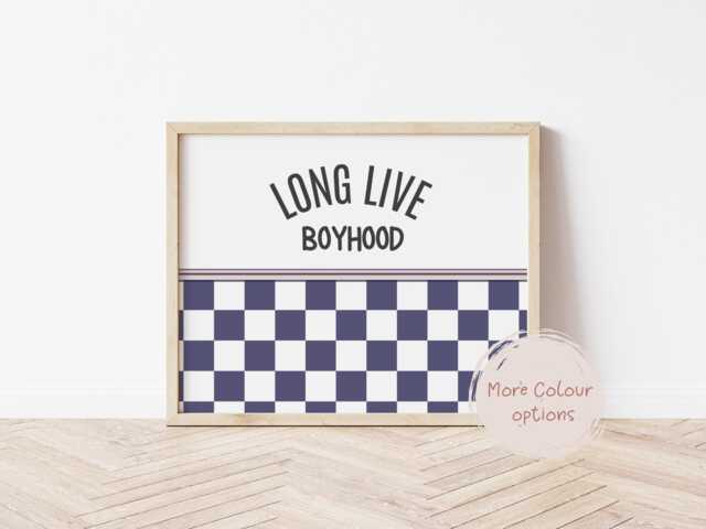 Long Live Boyhood Print Retro Checkered Nursery Wall Art - image 1