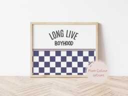 Long Live Boyhood Print Retro Checkered Nursery Wall Art - thumbnail 1