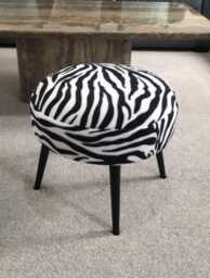 Handmade Zebra Print Footstool - Round Ottoman With Black Metal Legs - thumbnail 1
