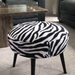 Handmade Zebra Print Footstool - Round Ottoman With Black Metal Legs - thumbnail 2