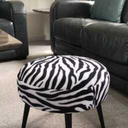 Handmade Zebra Print Footstool - Round Ottoman With Black Metal Legs - thumbnail 4