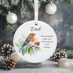 Personalised Memorial Christmas Tree Decoration, Remembered With Love At Christmas, in Loving Memory Robin Bauble - thumbnail 2