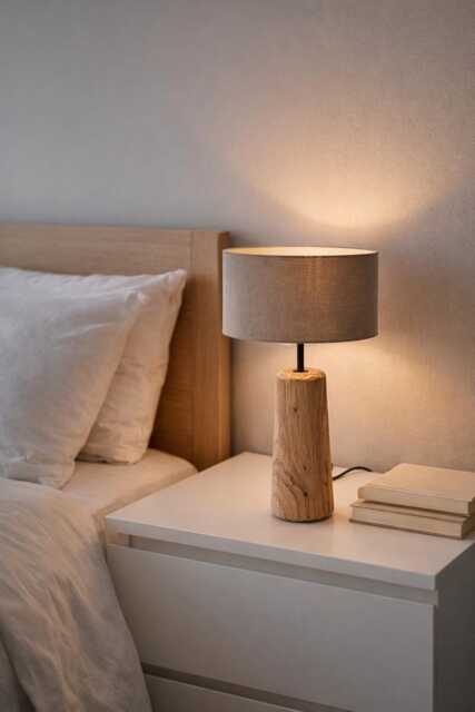 Handmade Reclaimed Oak Bedside Lamp - Rustic Linen Shade - image 1