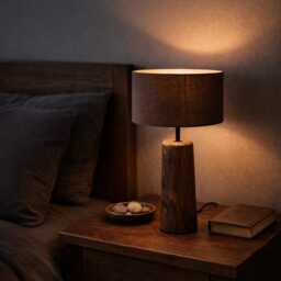 Handmade Reclaimed Oak Bedside Lamp - Rustic Linen Shade - thumbnail 3