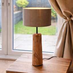 Handmade Reclaimed Oak Bedside Lamp - Rustic Linen Shade - thumbnail 2