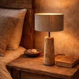 Handmade Reclaimed Oak Bedside Lamp - Rustic Linen Shade - thumbnail 4