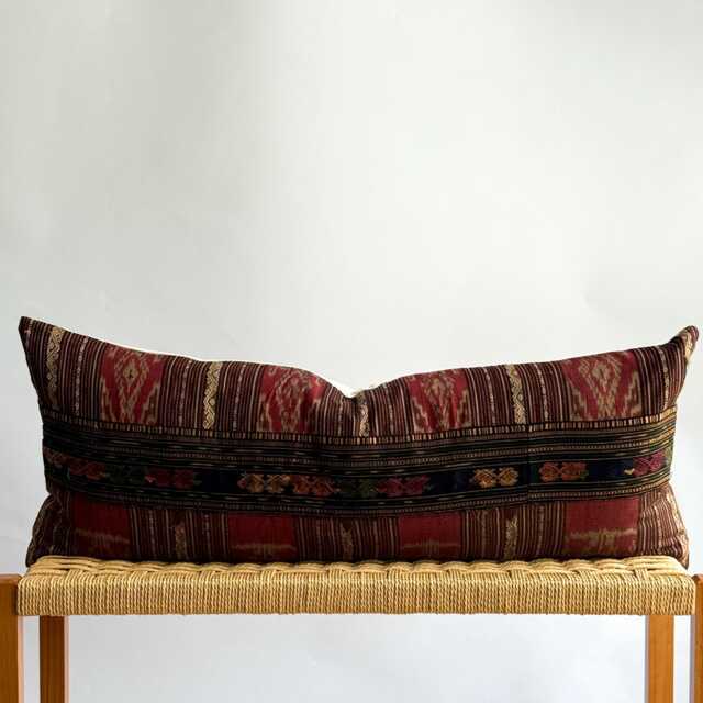 Vintage Hmong Hemp Pillow Handwoven Tribal Textile, Red Navy Batik - image 1