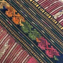 Vintage Hmong Hemp Pillow Handwoven Tribal Textile, Red Navy Batik - thumbnail 3