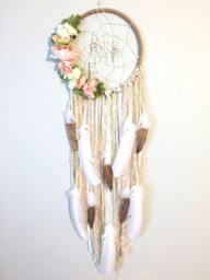 Boho Floral Dreamcatcher, Nursery Wall Hanging, Cream & Gold