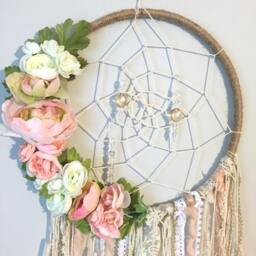 Boho Floral Dreamcatcher, Nursery Wall Hanging, Cream & Gold - thumbnail 2