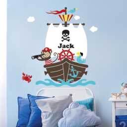 Pirate Monkey Ship Wall Decal Personalized Nursery Decor - thumbnail 1