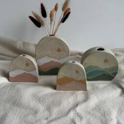 Hand Made Ceramic Vase - Arch Slab Landscape Pattern 14cm Tall One Of A Kind - thumbnail 2