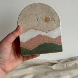 Hand Made Ceramic Vase - Arch Slab Landscape Pattern 14cm Tall One Of A Kind - thumbnail 3