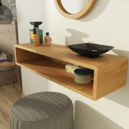 Floating Oak Makeup Table Wall Mounted Vanity Organizer - thumbnail 2