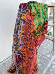 Luxury Cotton Kantha Suzani Bedspread - Hand Stitched Reversible Quilt For Queen Size Bed in Boho Vintage Design