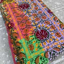 Luxury Cotton Kantha Suzani Bedspread - Hand Stitched Reversible Quilt For Queen Size Bed in Boho Vintage Design - thumbnail 4