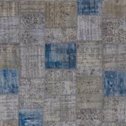 "Hand-Knotted Turkish Patchwork Rug Beige & Blue Wool - 7'5"" X 10'9" - thumbnail 4