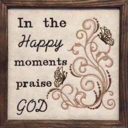 Religious Embroidered Wall Hanging Quote, Inspirational, Praise God, Embroidery On Screen, Charred Pinewood Frame, Cream Brown, Picture Gift - thumbnail 2