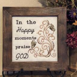 Religious Embroidered Wall Hanging Quote, Inspirational, Praise God, Embroidery On Screen, Charred Pinewood Frame, Cream Brown, Picture Gift - thumbnail 3