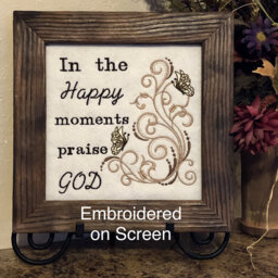 Religious Embroidered Wall Hanging Quote, Inspirational, Praise God, Embroidery On Screen, Charred Pinewood Frame, Cream Brown, Picture Gift