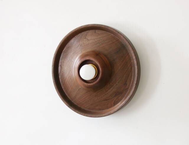 Walnut Turned Large Modern Flush Mount Wall Fixture Light Wood Kitchen Round Sconce Lamp Vanity Lighting Entry - image 1