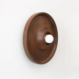 Walnut Turned Large Modern Flush Mount Wall Fixture Light Wood Kitchen Round Sconce Lamp Vanity Lighting Entry - thumbnail 3
