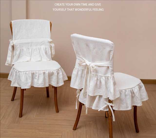 French Ruffled Chair Pads, Chairs Slipcovers Rustic Linen Seat Cover With Four Side Flounce Skirt, Wedding Unique - image 1