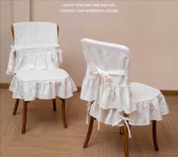 French Ruffled Chair Pads, Chairs Slipcovers Rustic Linen Seat Cover With Four Side Flounce Skirt, Wedding Unique - thumbnail 1