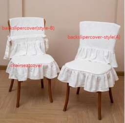 French Ruffled Chair Pads, Chairs Slipcovers Rustic Linen Seat Cover With Four Side Flounce Skirt, Wedding Unique - thumbnail 2