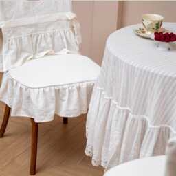 French Ruffled Chair Pads, Chairs Slipcovers Rustic Linen Seat Cover With Four Side Flounce Skirt, Wedding Unique - thumbnail 3