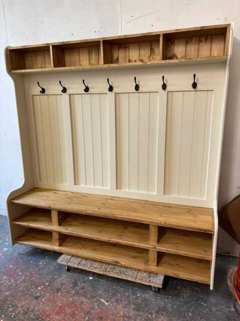 Coat Rack Hand Crafted & Made To Order With Pigeon Holes Handy Shoe Rack Under Seat - image 1