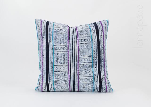 Vintage Hmong Batik Pillow Cover Hill Tribe Ethnic Cushion, 18x18 - image 1