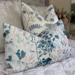 "Floral Design Blue Cushion Cover, Lumbar Size 12"" X 20" - thumbnail 1