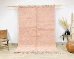 Hand Tufted Moroccan Pink Berber Rug, Authentic Beni Ourain Carpet, Large 9x12 Area Handwoven Wool Shag Rug With Abstract Lines - thumbnail 1