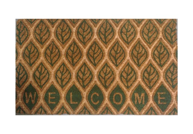 Large Embossed Coir Doormat 45 X 75cm Green Leaves Pattern Natural Coconut Dirt Trapper Non-Slip Mat - image 1