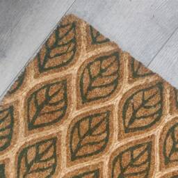 Large Embossed Coir Doormat 45 X 75cm Green Leaves Pattern Natural Coconut Dirt Trapper Non-Slip Mat - thumbnail 3