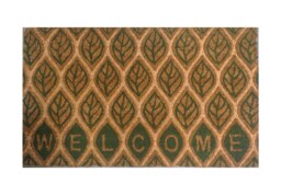 Large Embossed Coir Doormat 45 X 75cm Green Leaves Pattern Natural Coconut Dirt Trapper Non-Slip Mat - thumbnail 1