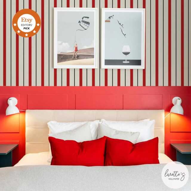 Red Striped Removable Wallpaper Modern Accent Wall Decor - image 1