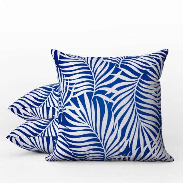 Outdoor Pillows - Weatherproof Garden Cushions Tropical Palm Leaves Pattern Exotic Blue & White Botanical Print Beach House Style - image 1