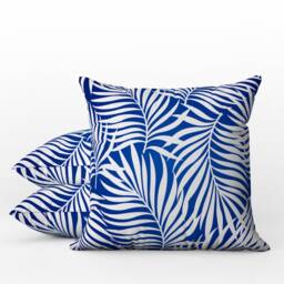 Outdoor Pillows - Weatherproof Garden Cushions Tropical Palm Leaves Pattern Exotic Blue & White Botanical Print Beach House Style - thumbnail 1