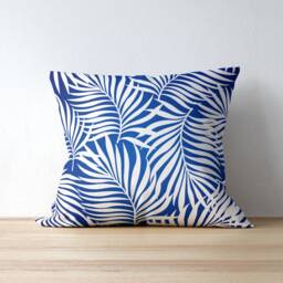Outdoor Pillows - Weatherproof Garden Cushions Tropical Palm Leaves Pattern Exotic Blue & White Botanical Print Beach House Style - thumbnail 2