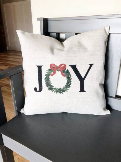 Joy Christmas Wreath Pillow Cover Farmhouse Linen Holiday Decor - image 1
