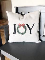 Joy Christmas Wreath Pillow Cover Farmhouse Linen Holiday Decor - thumbnail 1