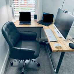 Corner Office Desk - Two Board, Custom Made Reclaimed Real Wood Tubes Pipes Poles Rustic Industrial Look Fd - The Durham - thumbnail 3