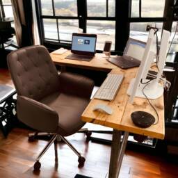 Corner Office Desk - Two Board, Custom Made Reclaimed Real Wood Tubes Pipes Poles Rustic Industrial Look Fd - The Durham - thumbnail 2